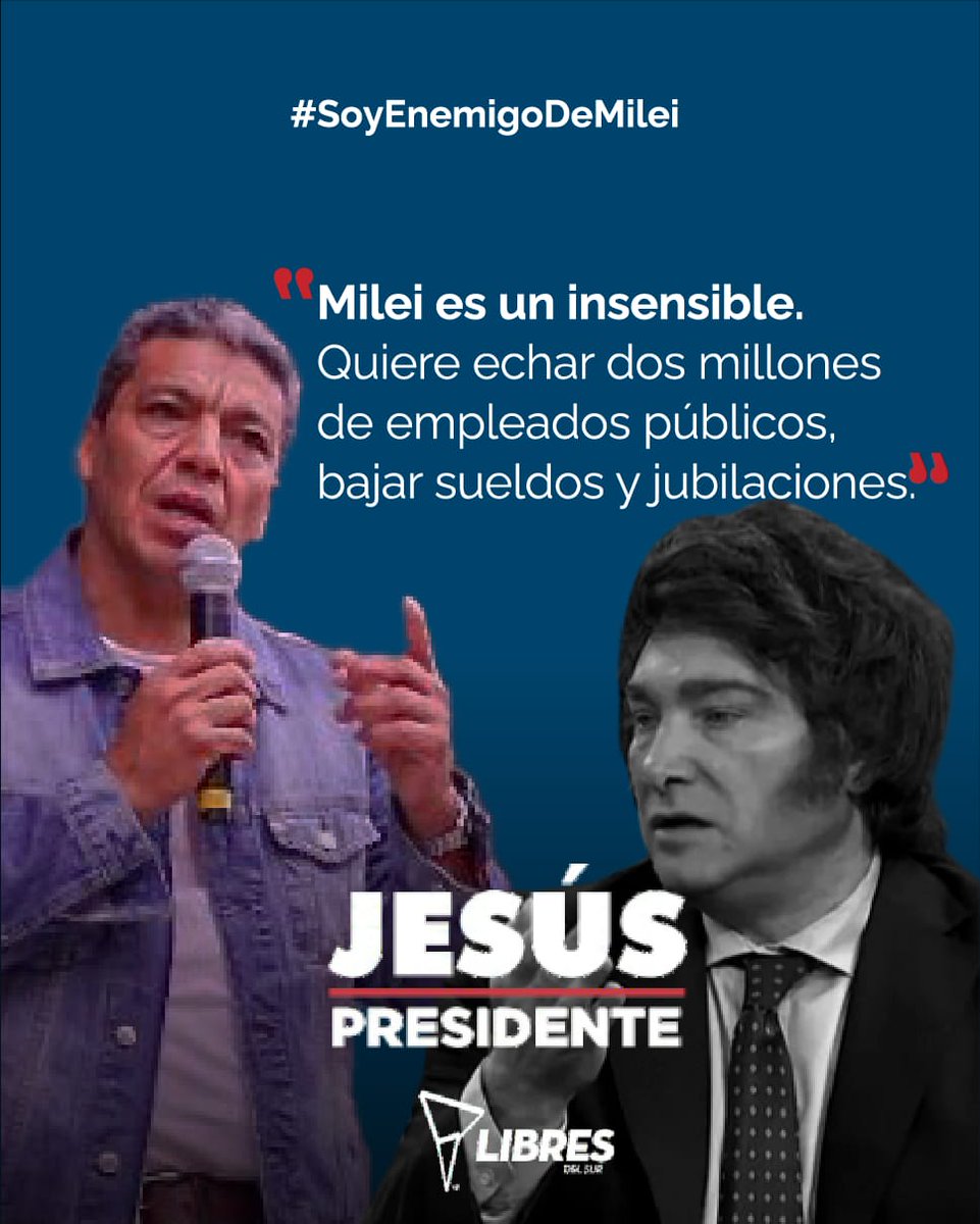 BLibresdelsur's tweet photo. Milei, como toda la clase política actual, no sirve para nada, es un hipócrita. Todas sus propuestas tienen un grado de insensibilidad enorme. #SoyEnemigoDeMilei https://t.co/y6jCPhuDGx