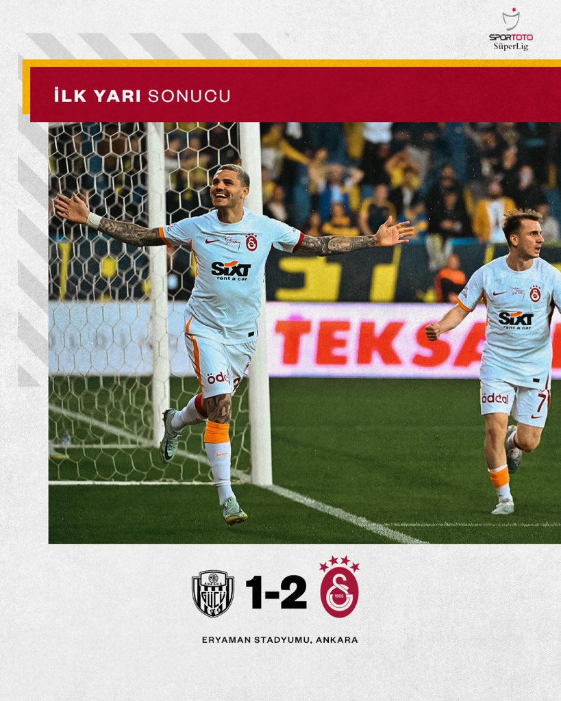 İlk yarı sonucu: MKE Ankaragücü 1-2 Galatasaray

#AGvGS