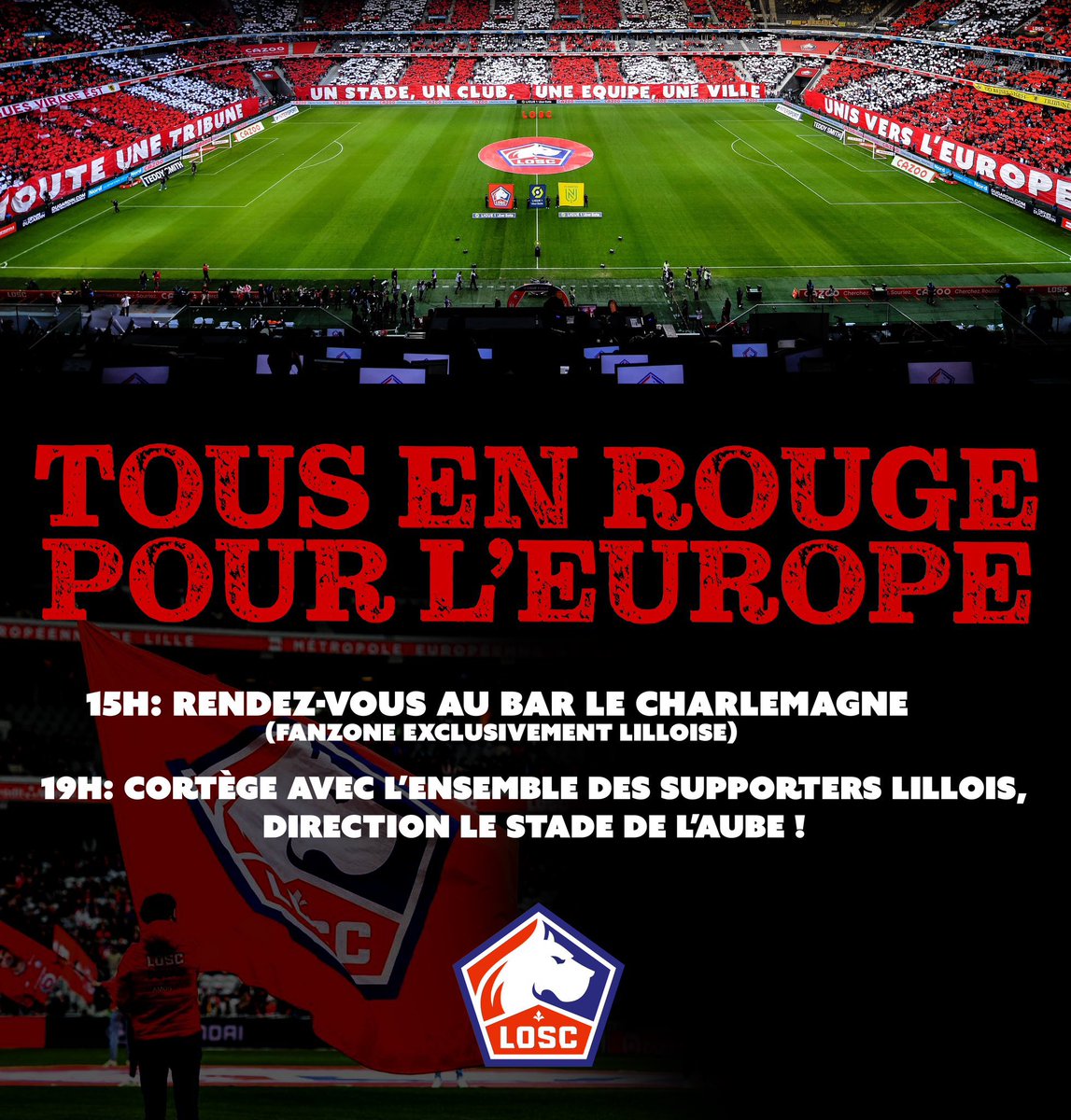 🚨 Fanzone, cortège… Le programme du gros déplacement qui vous attend samedi à Troyes. L’intégralité du parcage des sections sera en rouge au stade de l’Aube, suivez le mouvement ! 🔴 #LilleOnTour⚜️