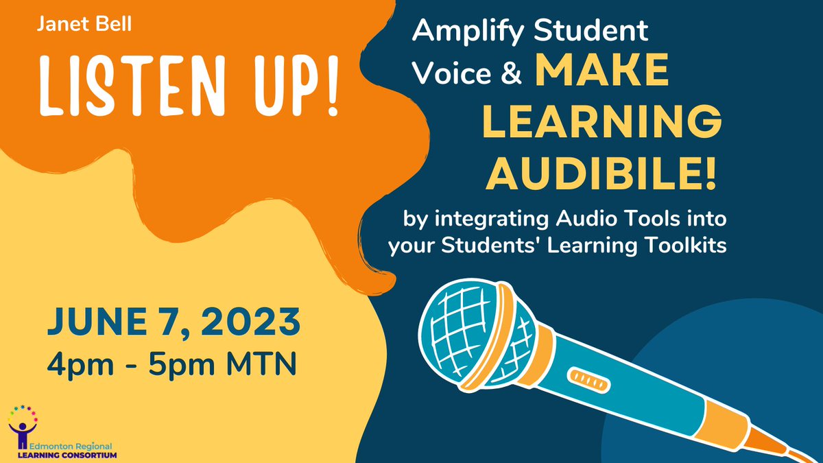 Find out how audio can support student learning by exploring new & tried-and-true audio recording tools & text to speech possibilities in this session with @janetbell.

Learn more/register: bit.ly/ERLCAS221
#inclusiveEd #TechIntegration