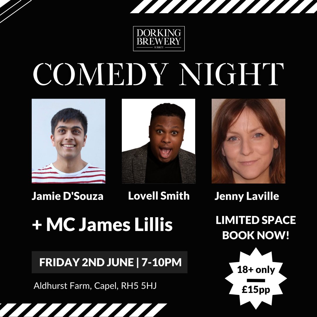 Only a handful of tickets left for this Friday's Comedy Night! 🎭

Don't miss out. 👉 brewerycomedy.com/dorking

#ComedyNight #Comedy #Surrey