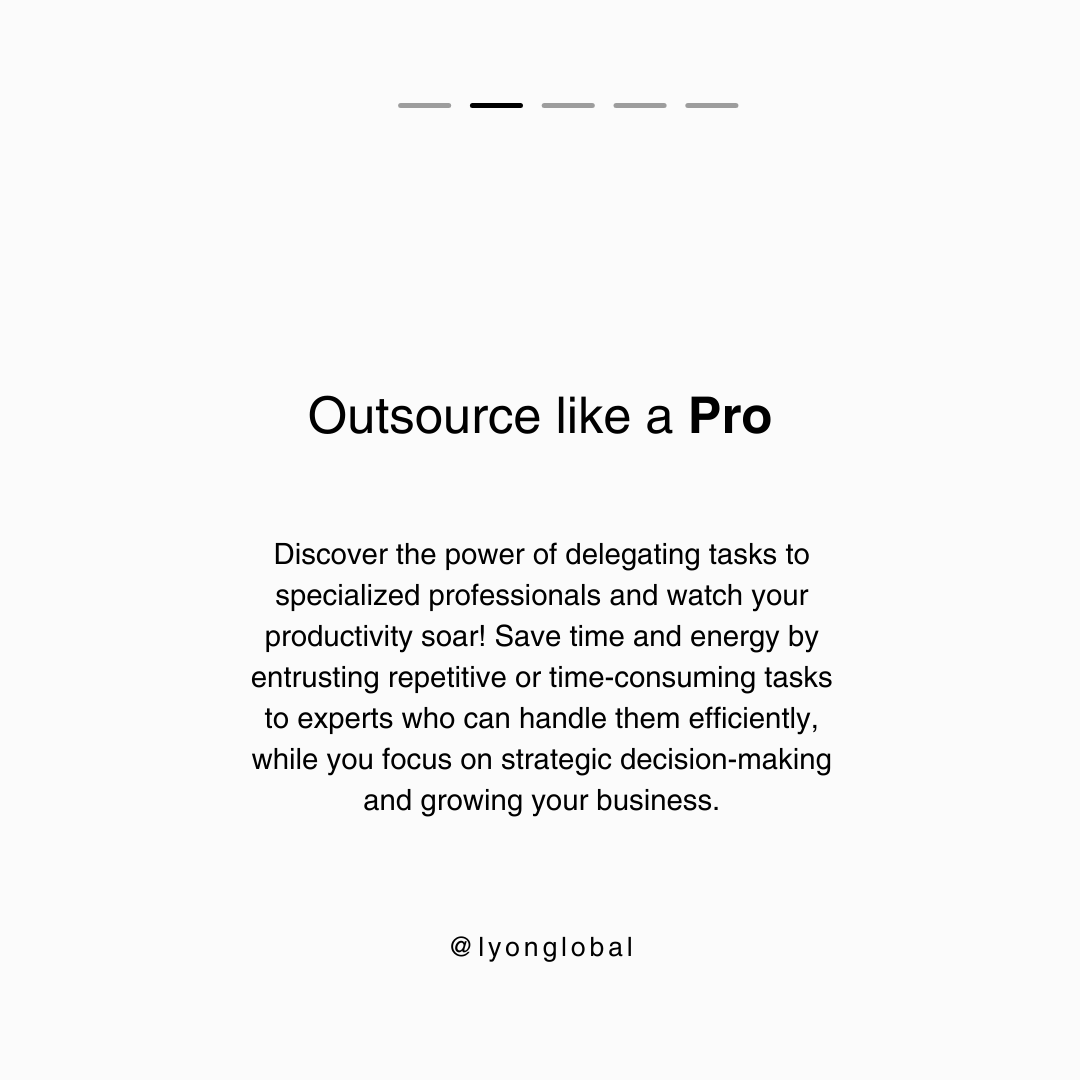 lyonglobal_'s tweet image. Looking to boost productivity? 🚀🌍 

Outsource tasks and delegate responsibilities effectively with Lyon Global – your digital marketing partner and family. 🌟💼 Maximize efficiency, build strong connections, and achieve outstanding results. #ProductivityHacks #OutsourcingTips