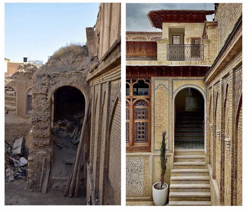 IranianPlateau's tweet photo. ۱۵ خانه در بافت تاریخی شیراز تخلیه و ۸ خانه در حال تخریب از داخل است. هر یک از این خانه‌ها پتانسیل مرمت و تبدیل‌شدن به اقامت‌گاه‌های گردشگری را داشتند. 

عکس پیش و پس مرمت عمارت رئیس‌الاطبا، شیراز https://t.co/TCLYoOIdv4
