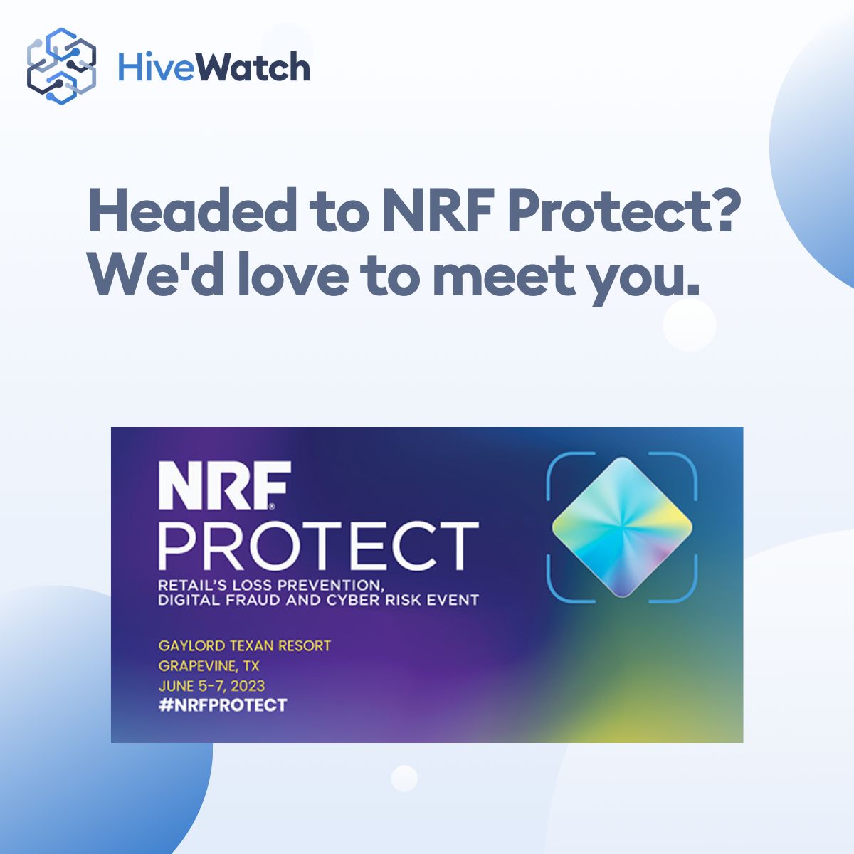 #ICYMI: We're headed to #NRFProtect in Dallas, June 5-7, and we want to meet you! 

HiveWatch is eager to highlight how #tech-enabled #physicalsecurity can give #retailers their power back. Email info@hivewatch.com to schedule some time with us. 

#lossprevention #retailsecurity