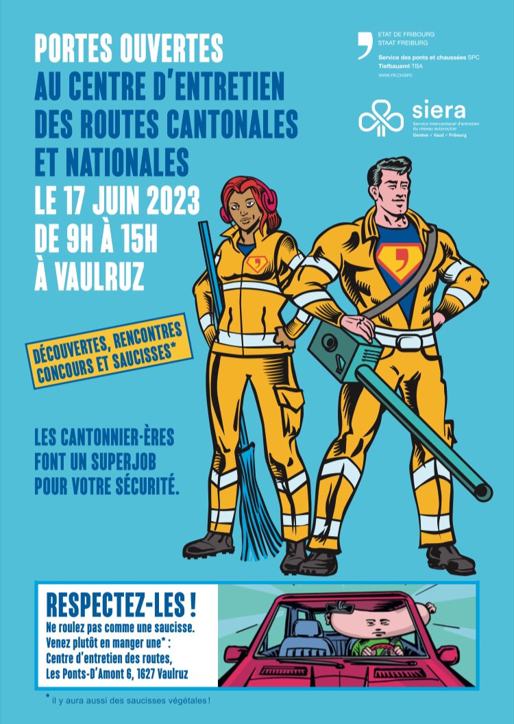 Cette campagne comprend également une journée portes ouvertes le 17 juin. Les cantonnières et cantonniers invitent la population du canton de Fribourg à mieux les connaître, eux ainsi que leur métier. Pour plus d'informations : fr.ch/dime/spc/actua… <a href="/Etat_Fribourg/">Etat de Fribourg</a> <a href="/PolCantFR/">Police cant Fribourg</a>