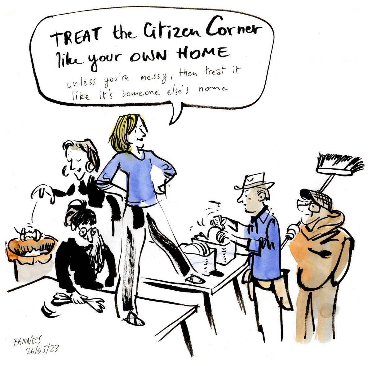 “Treat the Citizen Corner like your own home (unless you’re messy, then treat it like it’s someone else’s home).”

Thanks <a href="/FannesPieter/">Pieter Fannes</a> for the drawing!