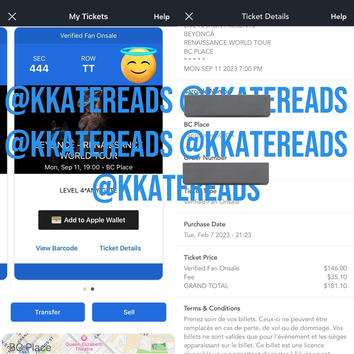 handwrittentixs's tweet photo. VANCOUVER BEYONCE fans, @kkatereads is selling TWO tickets to the show on September 11th for $170 or less each! #RenaissanceWorldTour https://t.co/eeJi2haSgF