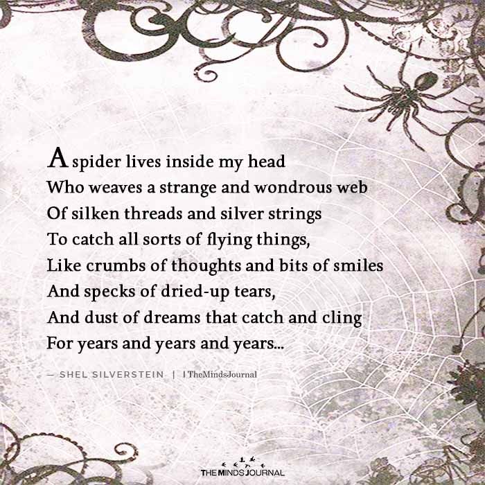 My
Mind's
Full
Of
Spiders

📸 Pinterest/TheMindsJournal
#MentalHealthAwarenessMonth 
#MentalHealthMatters 
#shelsilverstein