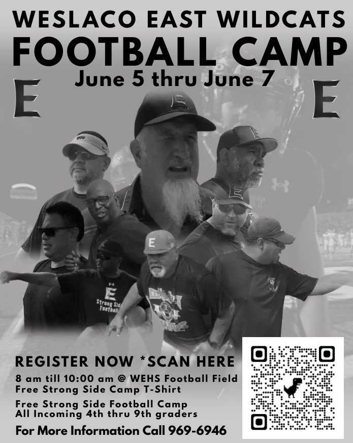 ‼️FREE FOOTBALL CAMP‼️
Free Camp shirts for all campers😁 

If you have a Little Wildcat who loves to OUT HIT on the football field, this is the camp for them! 
All incoming 4th - 9th graders are encouraged to come train with our STRONG SIDE FOOTBALL 🏈 COACHES!
