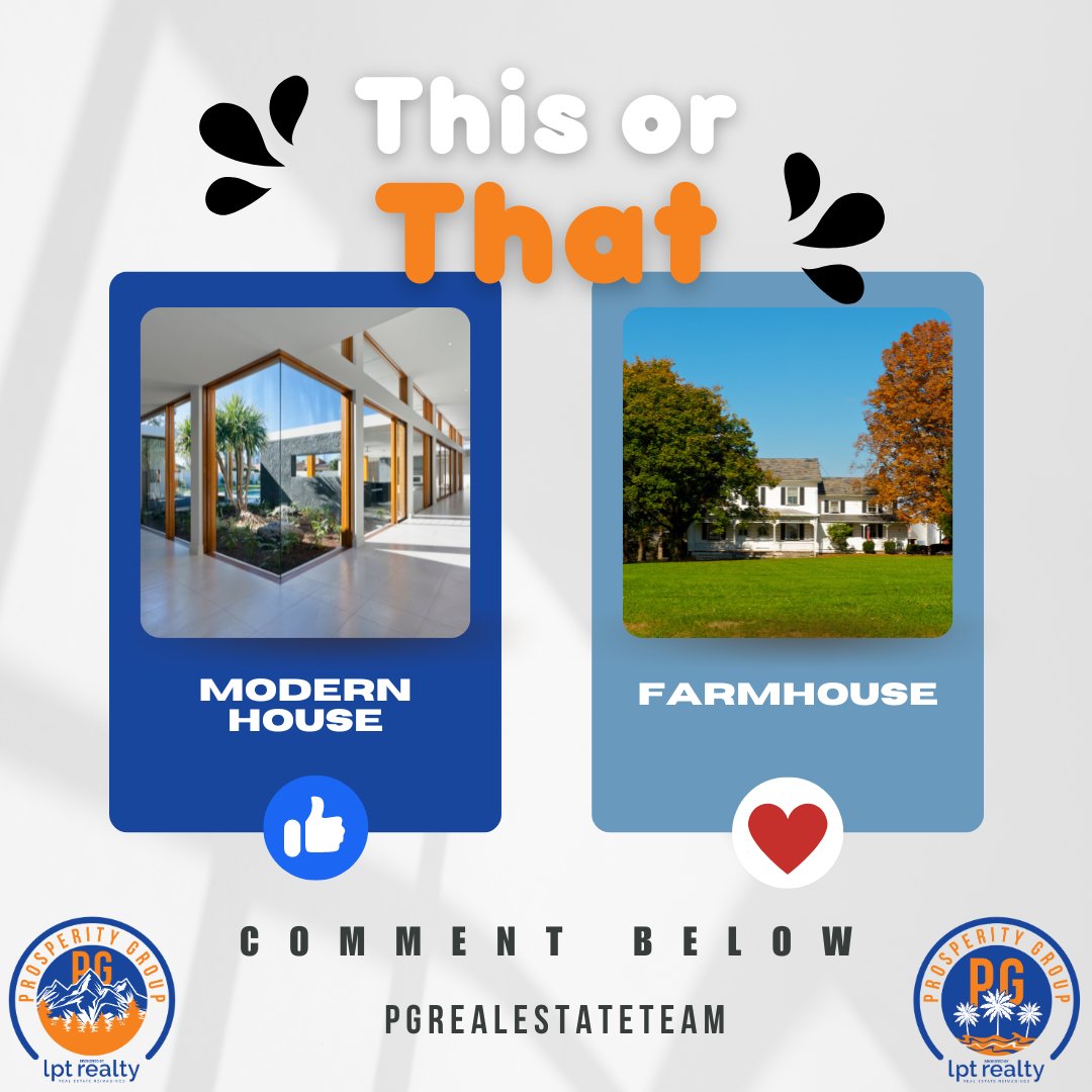 If you could choose between the two types of home styles, what would it be? Modern or farmhouse?

Comment down below! ⬇️⬇️

#thisorthat #modernhome #farmhouse #homedesigns #homeaesthetic #wouldyourather #realestate