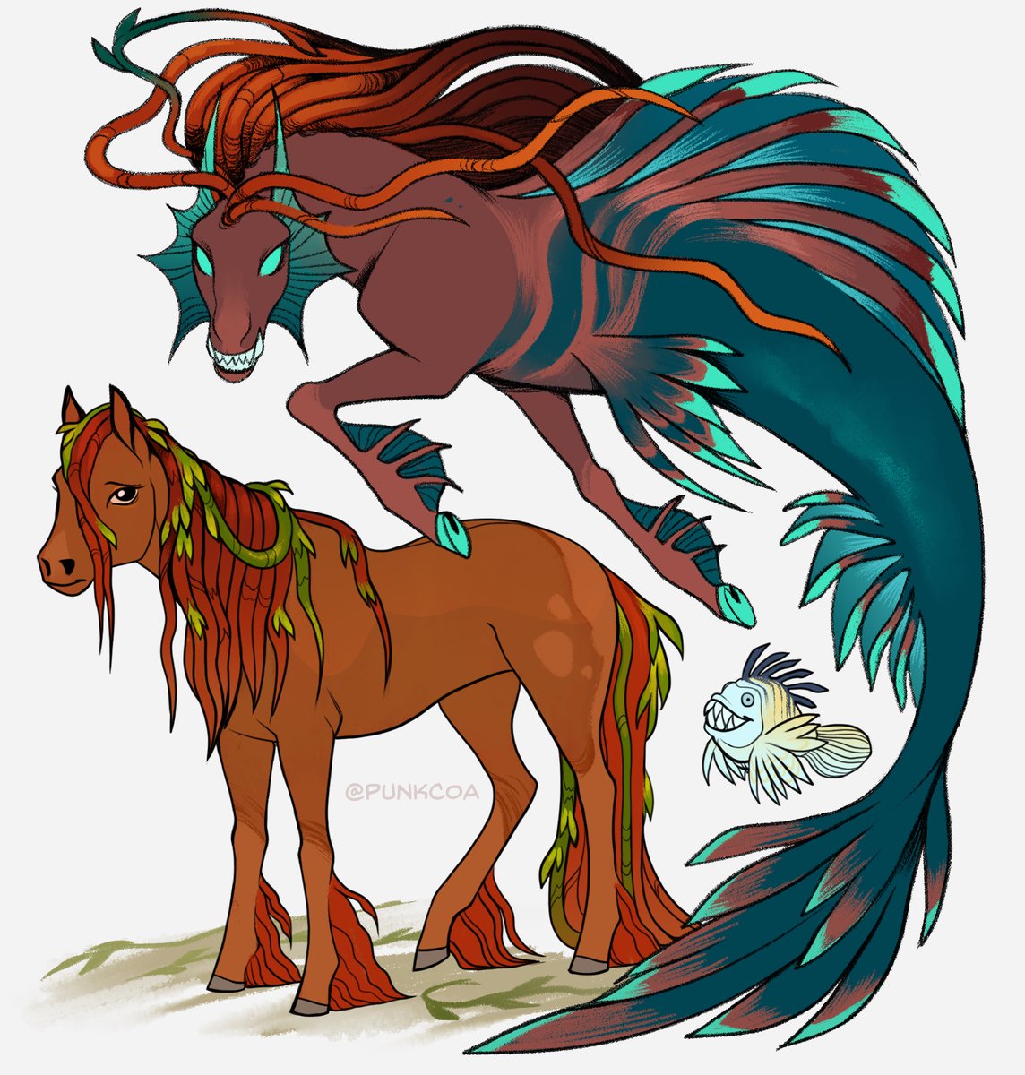 CoaPunk's tweet image. I tried to design a character based on Ariel and Flounder 🧜‍♀️🐠