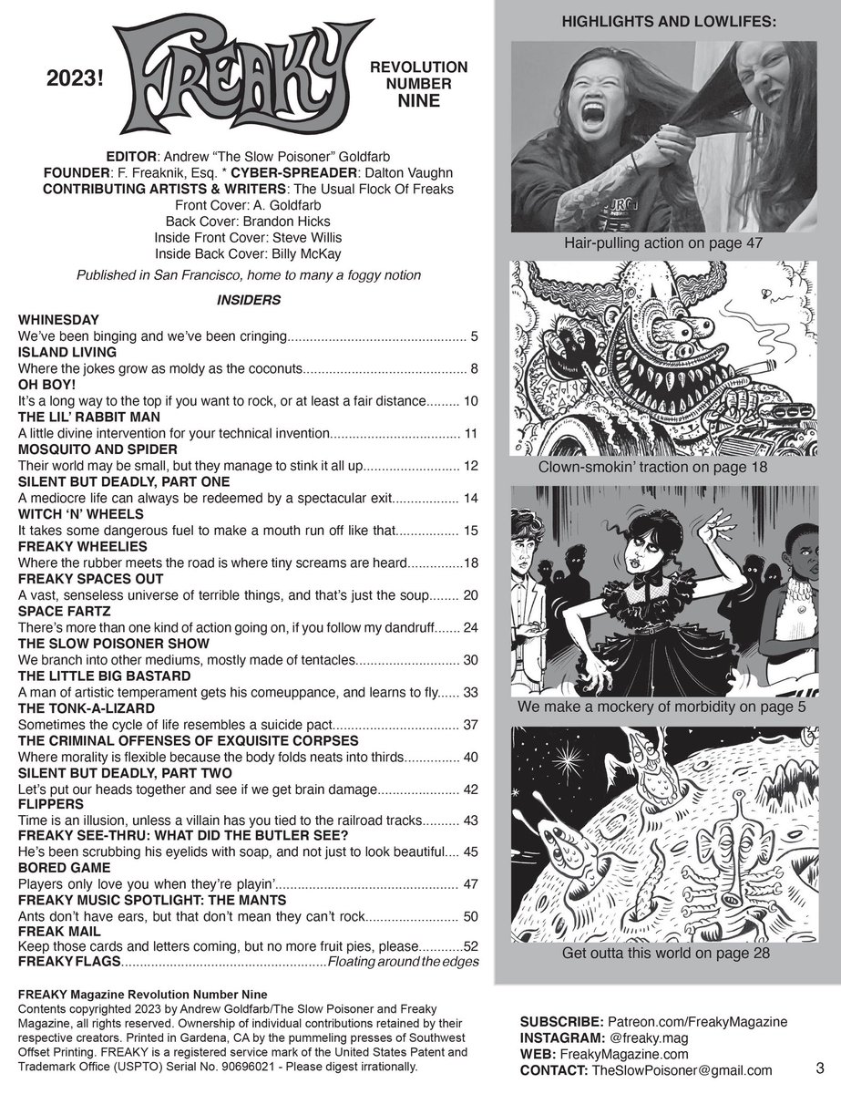 A peek at the (dis)contents of FREAKY Number Nine!