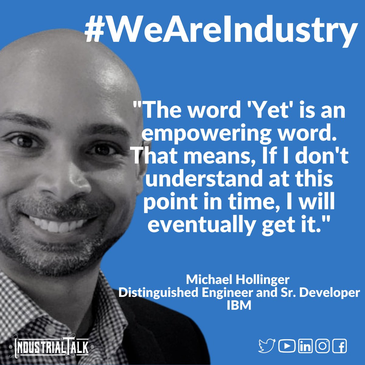 Michael Hollinger with IBM and the power of 'Yet' on Industrial Talk.  Listen to the full conversation HERE:  industrialtalk.com/episodes/micha…
#Manufacturing
#industry40