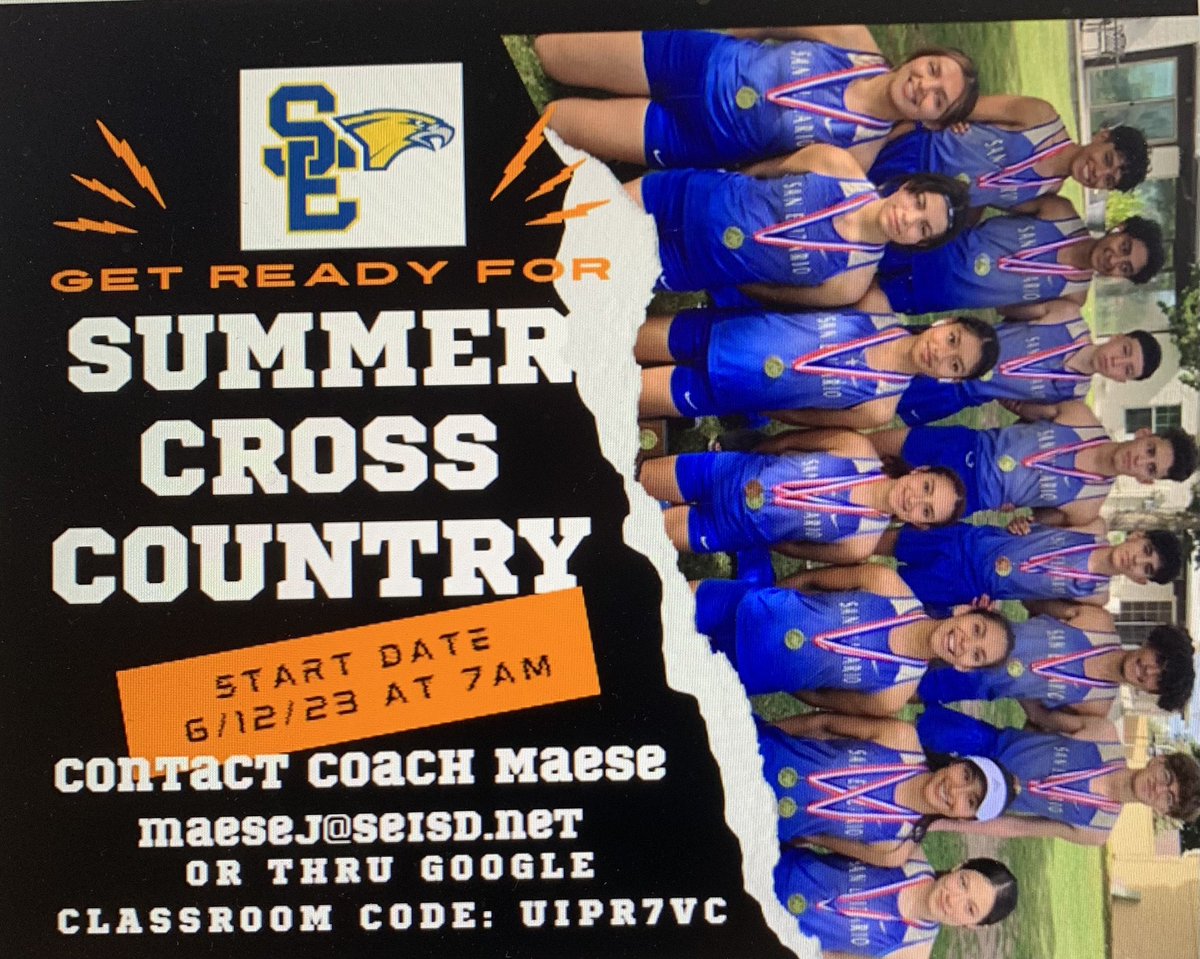 maesejorge (@jorgemaesesehs) on Twitter photo Let’s get ready for Summer Cross Country 23’
When : 6/12/23
Where : San Elizario HS Field House
Time : 7 am -8:50 am
Contact: Coach Maese
Email: maesej@seisd.net
Google Classroom : uipr7vc
Let spread the word… Let’s get ready for Summer Cross Country 23’
When : 6/12/23
Where : San Elizario HS Field House
Time : 7 am -8:50 am
Contact: Coach Maese
Email: maesej@seisd.net
Google Classroom : uipr7vc
Let spread the word…