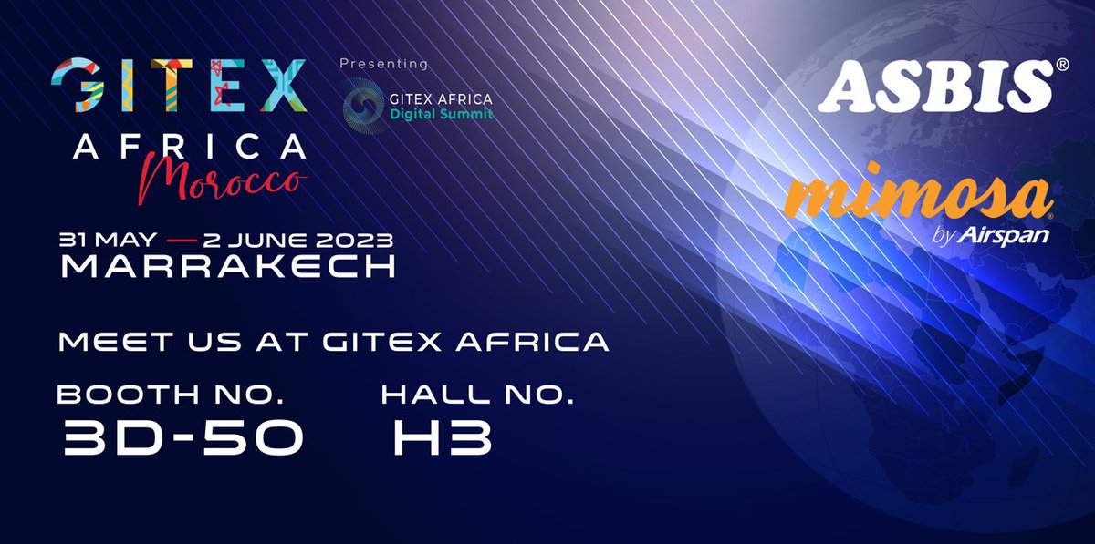 Get ready to feel the energy!⚡
Mimosa will be at <a href="/GITEXAfrica/">GITEX AFRICA</a> 2023, the largest &amp; most influential Tech &amp; Startup event in #Africa!    
📍Visit us at booth 3D-50, alongside our partners
<a href="/asbis_com/">ASBIS IR Official Account</a>. Swing by &amp; meet our representative to explore our innovative #FWA solutions!