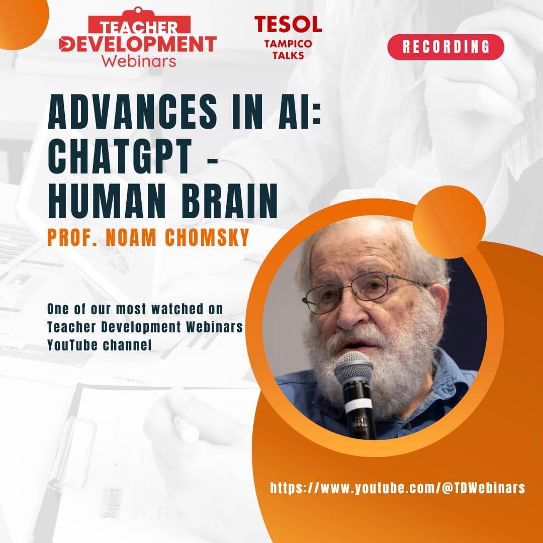 Prof. Noam Chomsky shares his thoughts about recent advances in natural language processing, artificial intelligence (AI), cognition and human brain at Teacher Development Webinars - TDWebinars.

youtu.be/-NMR5JXp37k