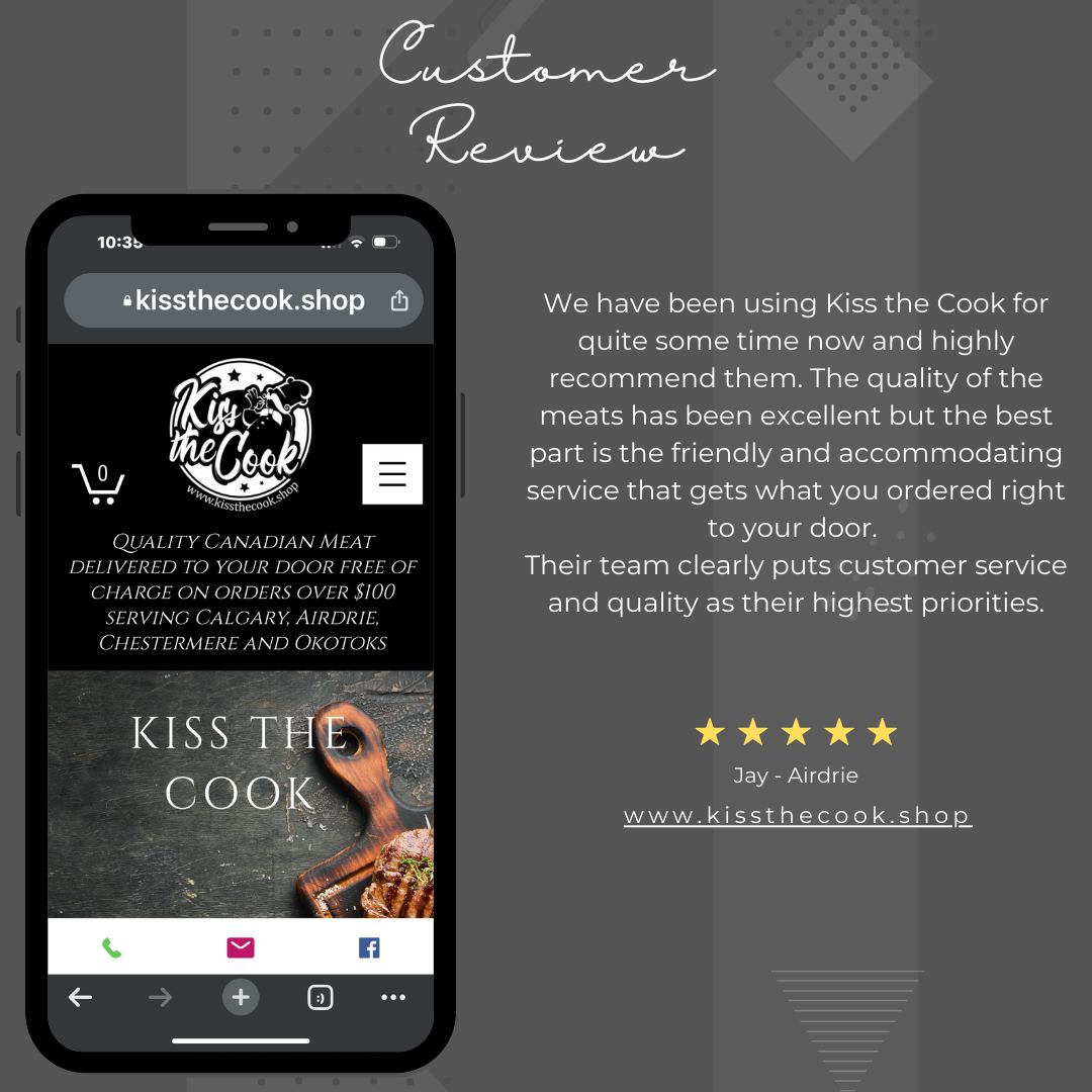 Great review from Jay! Thanks Jay.

#kissthecookcalgary #calgary #calgarylife #yycnow #albertabeef #meatdelivery #grilling #bbqseason #farmtotable #steaklover #meateaters #shoplocal #supportsmallbusinessowners #calgaryfoodies #chickenwings #porkchop