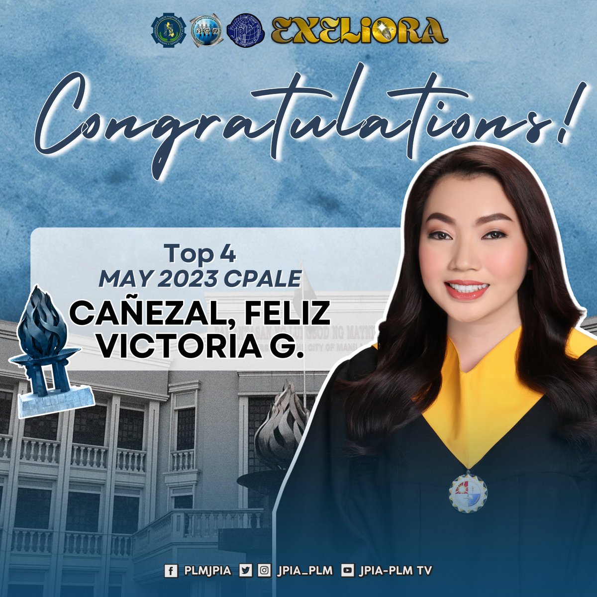 jpia_plm's tweet photo. We are proud to present 𝘾𝙖𝙣̃𝙚𝙯𝙖𝙡, 𝙁𝙚𝙡𝙞𝙯 𝙑𝙞𝙘𝙩𝙤𝙧𝙞𝙖 𝙂., one of the excellent PLM JPIAns from their days as students in the Pamantasan, and now excellent above all in the CPA Licensure Exams held last May 21-23, 2023!

Read full post here: https://t.co/YWlap2vpdd https://t.co/jgc80KDOjA