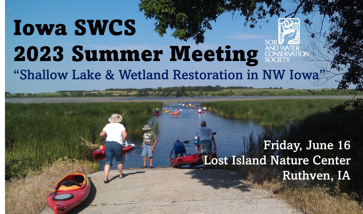 Join us for the Iowa SWCS 2023 Summer Meeting:
"Shallow Lake and Wetland Restoration in Northwest Iowa"

Register by June 9th on Eventbrite (pay in advance on Eventbrite, or pay by cash or check at the event, but REGISTER on Eventbrite!)

eventbrite.com/e/iowa-swcs-20…