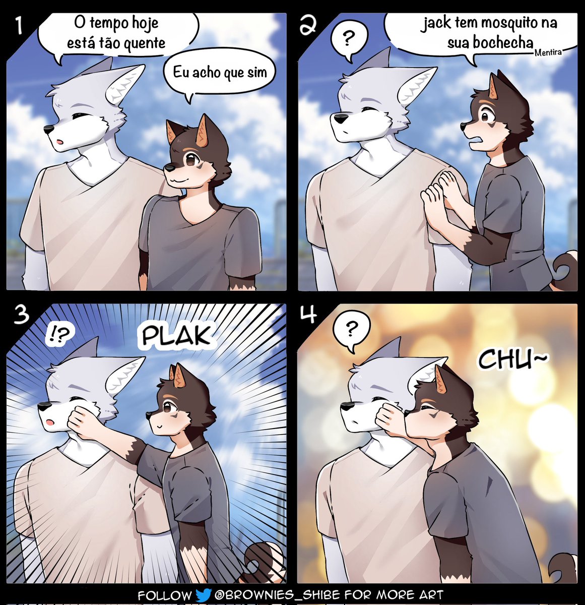 'Harley & Jack' 

bem... eu beijei minha própria mão 🤣 é beijo indireto?
 #HnJcomicstrip

Comic Original: @brownies_shibe