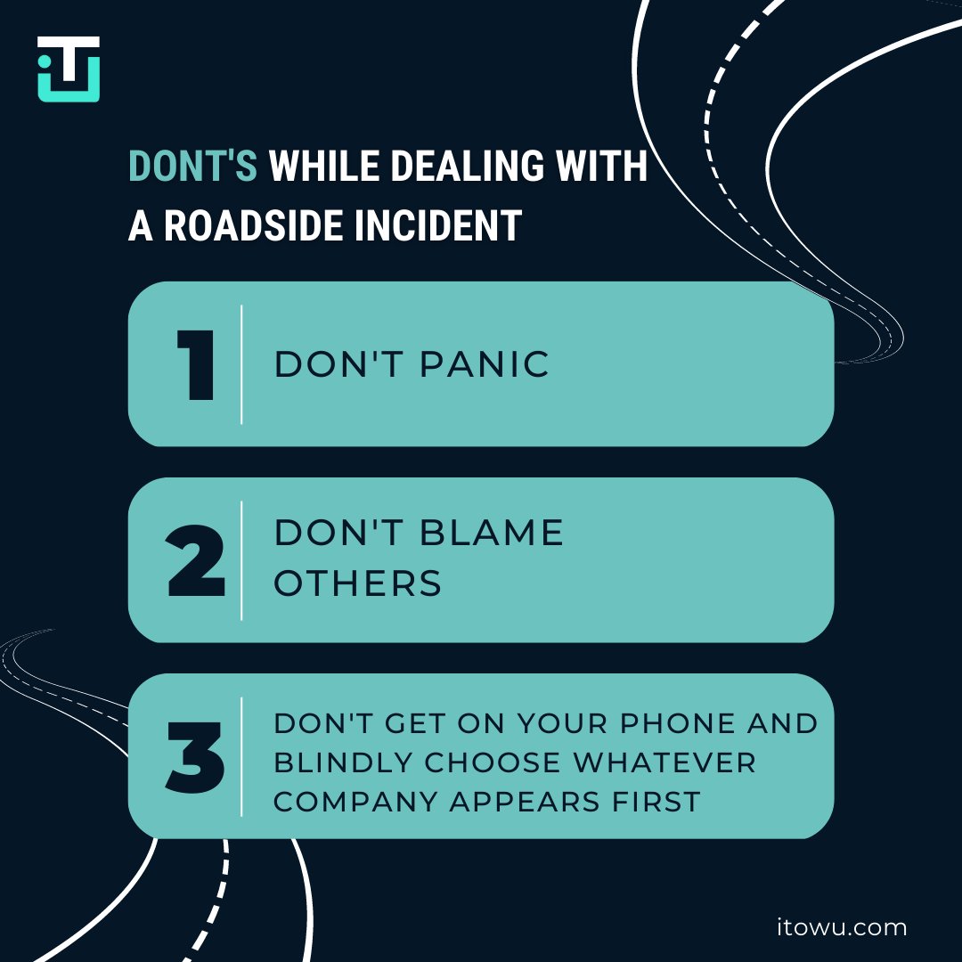 Don’t do these while dealing with a roadside incident ❌
Follow us for more 
.
.
.
#itowu #towtruckapp #autoservice #towtruckservice #cartowing #app #mobileapp #carlockout #tow #wrecker #towingservice #towinglife #carcarrier #cartransport #wrecking #onlineservice #appstore