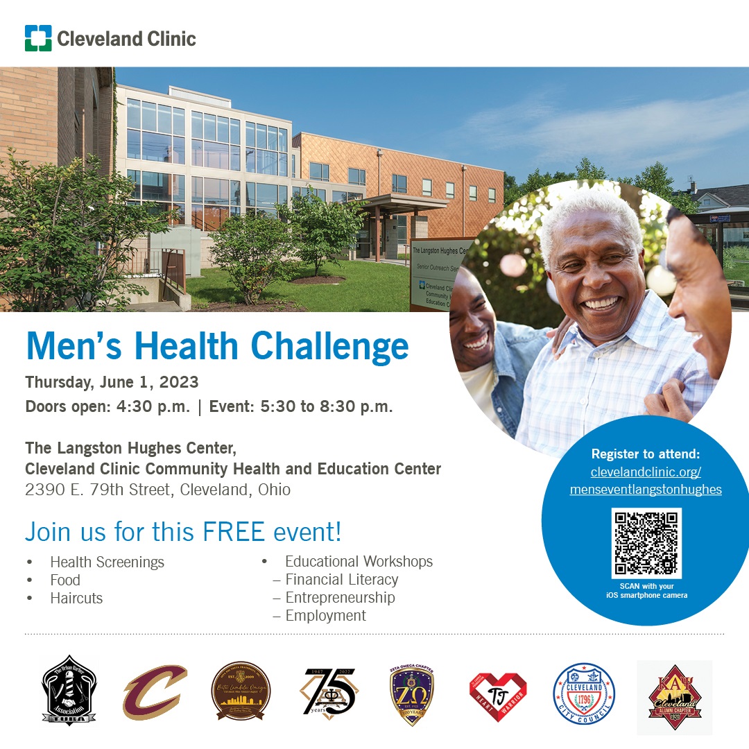 Join this FREE event! Men's Health Challenge June 1, 2023 5:30pm at the Langston Hughes Center
#clevelandohio #clevelandclinic #alzheimersassociationcleveland #alzheimers #dementia #UHHospitals #CCF #clevelandcavaliers #clevelandbrowns #uhclinicalresearch #ClevelandGuardians