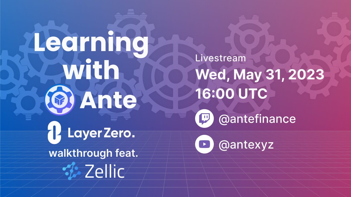 Learning with Ante: <a href="/LayerZero_Labs/">LayerZero Labs</a> walkthrough featuring <a href="/zellic_io/">Zellic</a> is happening tomorrow! 👀 

The stream with <a href="/henlojseam/">jseam</a> starts Wednesday, May 31 at 16:00 UTC🕓

Join the conversation here👇
twitch.tv/antefinance 
twitch.tv/jseamtv