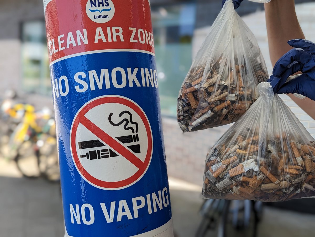 Around 2000 cigarette butts collected from within 20 metres of the front door to RHCYP this lunchtime. Is this an acceptable environment for patients to enter and leave? @NHSLothian 
#smokefreehospitals
#smokefreehospitalgrounds