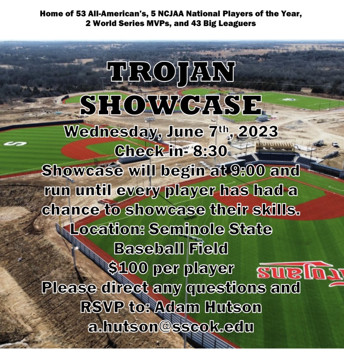 SSCbaseball's tweet photo. Camp is right around the corner! Make sure to email Coach Adam Hutson(a.hutson@sscok.edu) to ensure your spot. We will be accepting a limited number of walk ups as well. #FTR https://t.co/b0DclDYV21