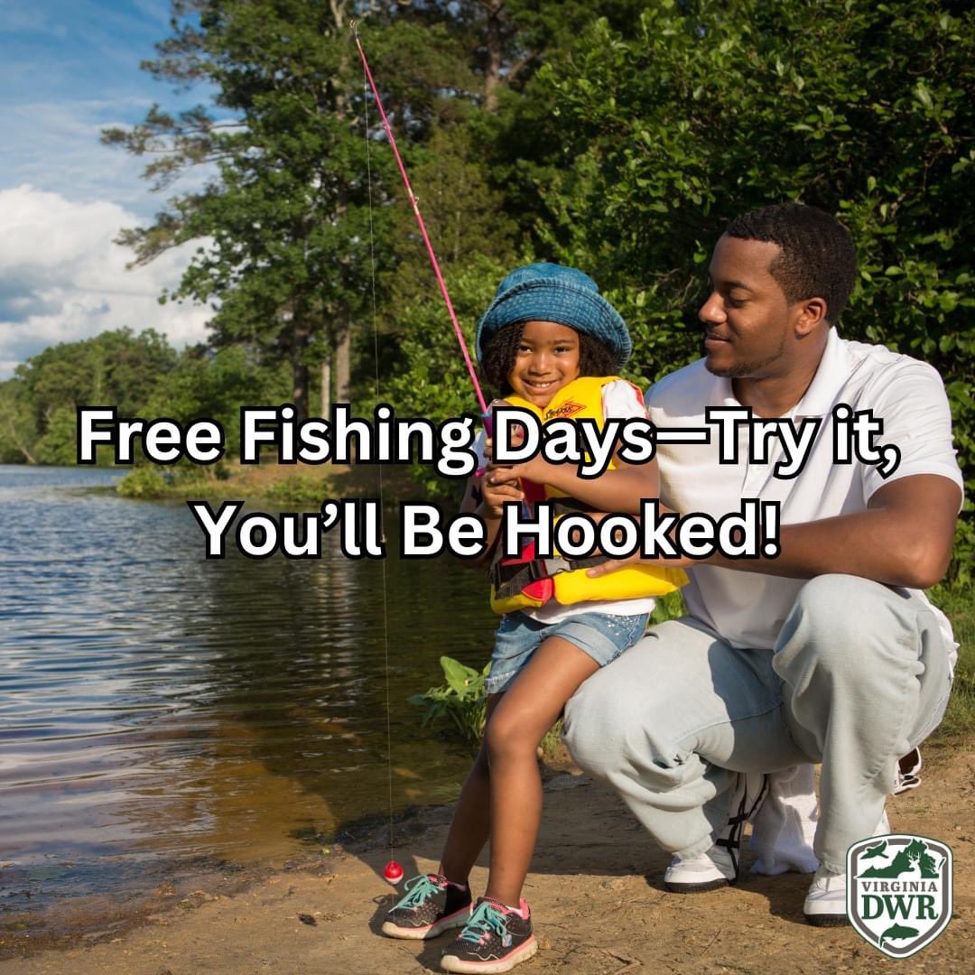 VirginiaDWR's tweet image. You had me at FREE!

June is Outdoors month for VA and what better ways to celebrate it than with Free Fishing Days, June 2-4! Take advantage of fishing for free without a license and enjoy the great outdoors with your family and friends. 🎣dwr.virginia.gov/fishing/free-f…. #vawildlife