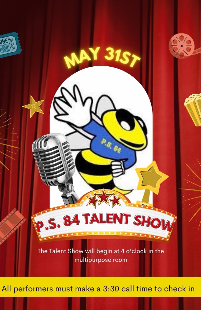 📢 Attention all families! Don't forget about our upcoming talent show! Please join us for a night filled with unforgettable performances. See you there! #SteinwaySWAG #Team84 🔵🟡