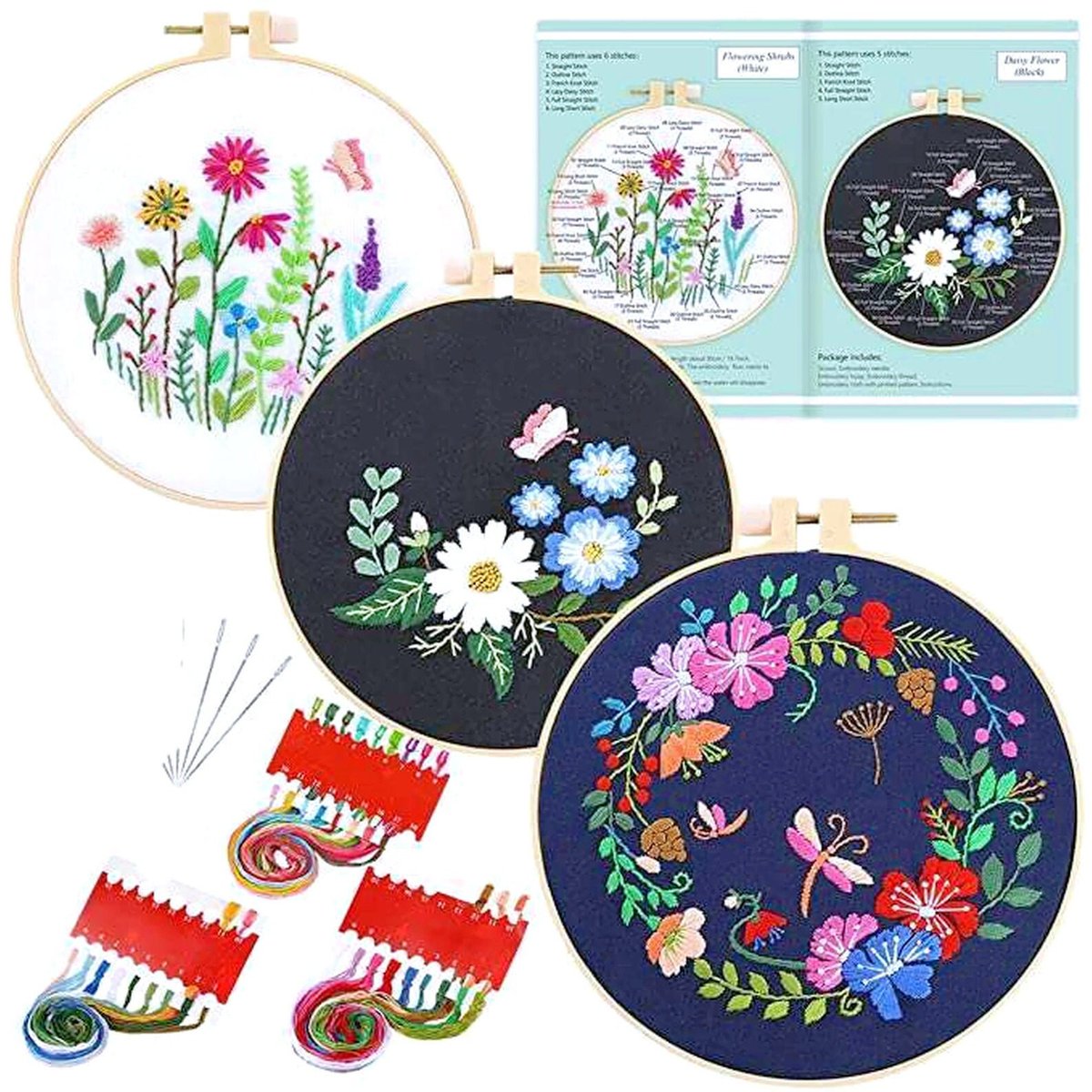 Excited to share the latest addition to my #etsy shop: Lot of 3 botanical embroidery kites, Slow stitch kits with patterns,hobby kit adult,easy embroidery kit,easy embroidery patterns etsy.me/3WHSpbb #housewarming #mothersday #kidscrafts #embroiderypattern #lea