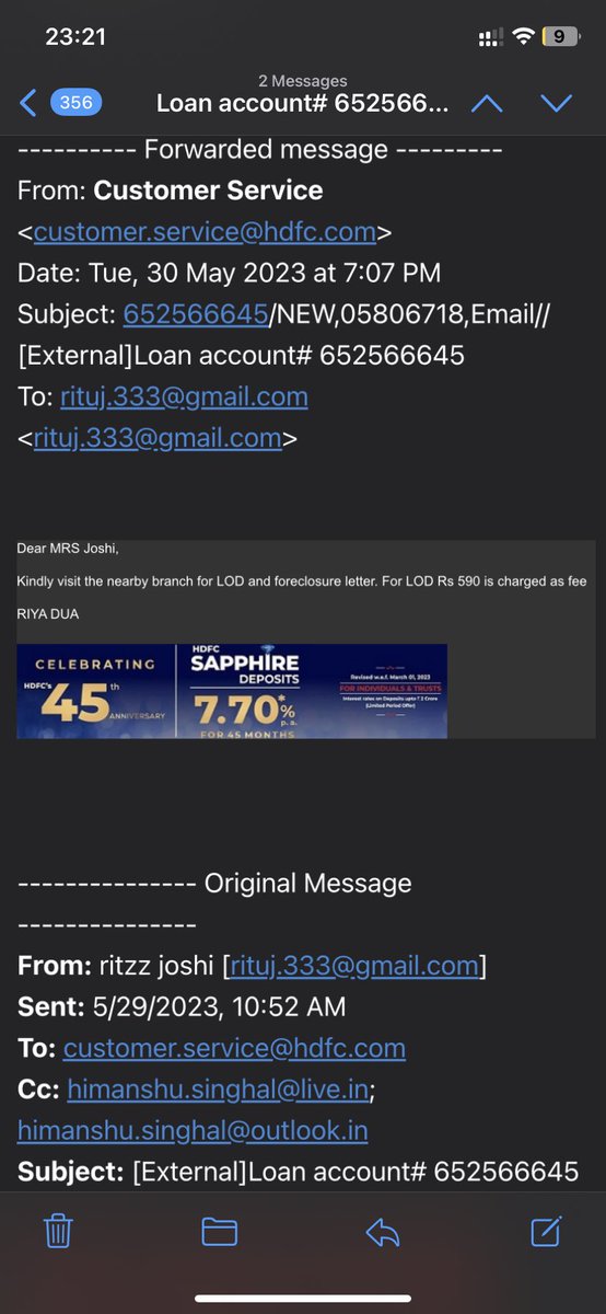 singhal_h's tweet photo. @HDFCBank_Cares @HomeLoansByHDFC Asking for the list of docs which you guys, we need to pay 600 rs, are you guys really serious abt it ? You guys charge so much for home loan interest already !! Cn someone respond !! @nsitharaman @PMOIndia https://t.co/mSwifzKhnr