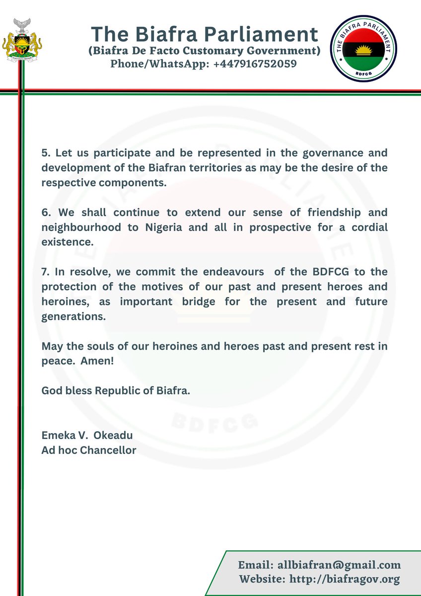 BiafraHuman's tweet photo. Goodwill message to Biafrans all over the world by the ad hoc Chancellor, Dr Emeka V. Okeadu.
#HeroesDay2023
#BiafraHeroesDay2023
#Biafra56thAnniversary
#BiafraGenocide
#BiafraWar #BDFCG #DFCGB
#Biafra #BiafraNationsAlliance #BHFR #BHRA #BiafraWatchmen https://t.co/69A7eFF39z