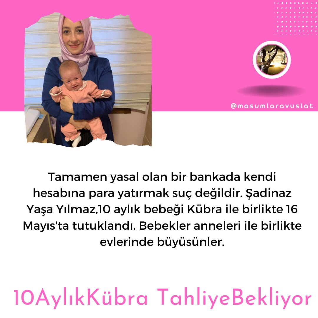 Bikull3's tweet photo. OnAylıkKubra TahliyeOlsun

Tamamen yasal olan bir bankada kendi hesabina para yatirmak suç degildir. Sadinaz Yasa Yilmaz,10 aylik bebegi Kübra ile birlikte 16 Mayis'ta tutuklandi. Bebekler anneleri ile birlikte evlerinde büyüsünler.
10AylikKübra TahliyeBekliyor https://t.co/HHOFe1cvlV