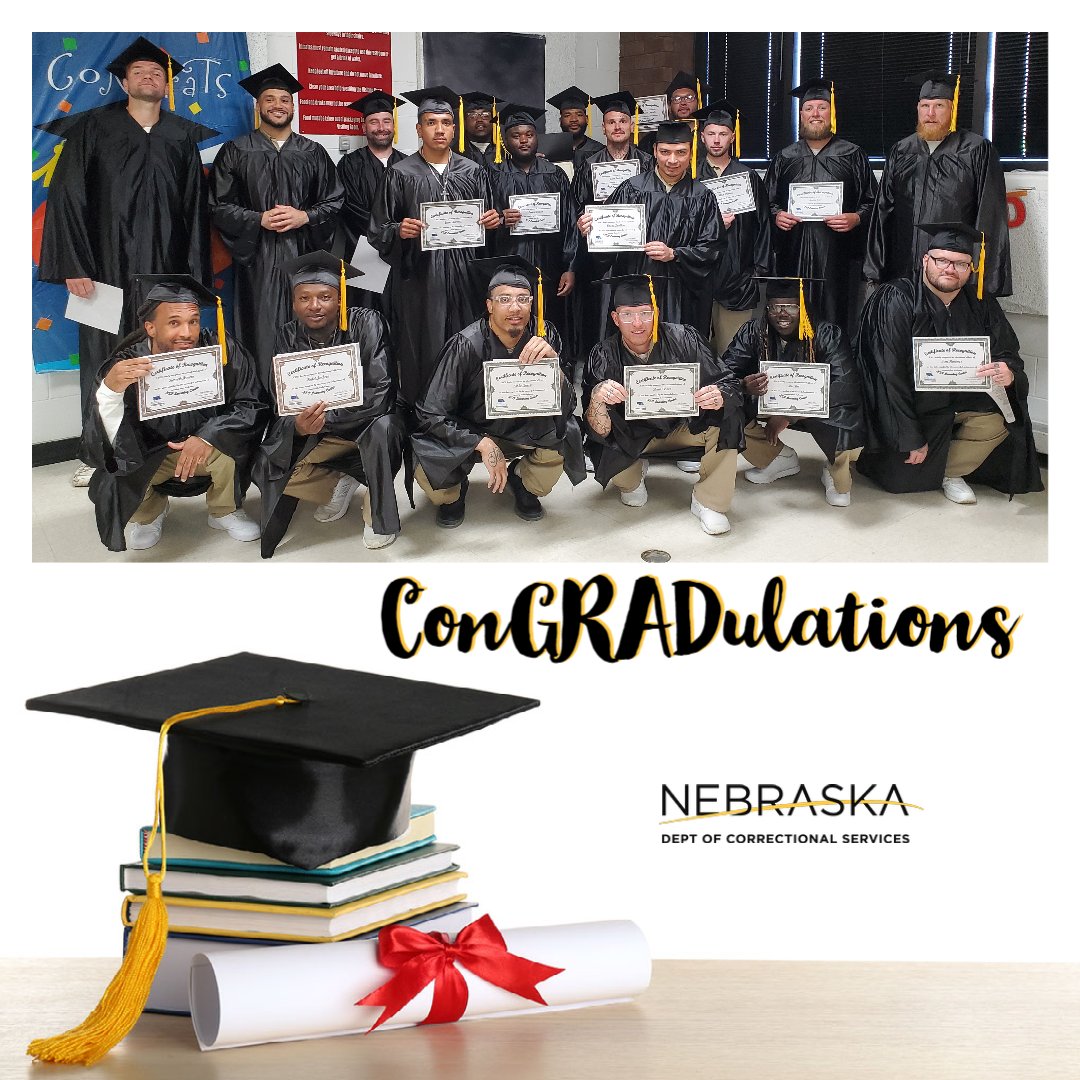 Hats off to the graduates on a job well done! The commencement ceremony this month at the Nebraska State Penitentiary (NSP) recognized men who have completed requirements for a high school diploma or GED, plus one graduate who received a bachelor’s degree. #BuildYourFuture