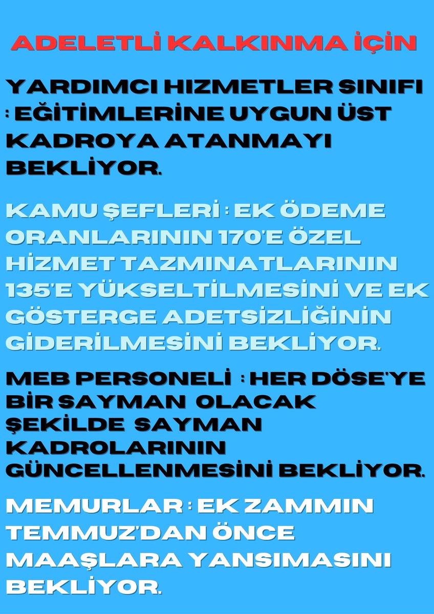 <a href="/prof_mahmutozer/">Mahmut Özer</a> #MEBgoerevdeyuekselme #mebsefleri #BirinciDereceye3600 #140BinYHSliUnutulmasın #KamuŞefleri #3600ekgöstergehakkımız #MemuraEkZam #YardımcıHizmetlerSınıfı 
<a href="/fuatoktay/">Fuat Oktay</a>
<a href="/ikalin1/">İbrahim Kalın</a>
<a href="/vedatbilgn/">Vedat Bilgin</a>
<a href="/MemurSenKonf/">Memur-Sen</a>
<a href="/Kamu_Sen/">Türkiye Kamu-Sen</a>
<a href="/_aliyalcin_/">Ali YALÇIN</a>
<a href="/alideniz02/">Ali DENİZ</a> 
<a href="/TurkesGuney/">Türkeş Güney</a>
<a href="/EgitimBirSen/">Eğitim-Bir-Sen</a>