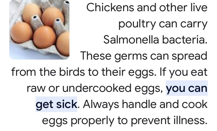 من طرق الوقاية ايضا لابد أن يكون البيض بحالة جيدة وطازجة حتى تكون آمنة بنسبة 100% للأكل وأنسب وقت عمومًا لطهو البيض 12-14 دقيقة

⚠️ المتاجر لا علاقة لها بحمل البيض للمرض

كلام مهم لك ولغيرك وسوي لمنشن لخويك اللي دايم ياكل البيض نيء أو نصف ناضجة 

والنهاية