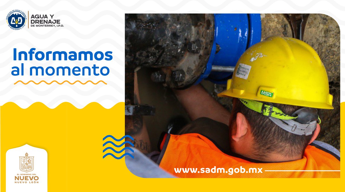 ayd_monterrey's tweet photo. 👷#AyDTrabaja en la instalación de válvula de 4", en el municipio de Monterrey, ⏰ hora estimada para normalizar el servicio es 04:00 p.m.      
Col. Constituyentes del 57. https://t.co/Cpd7odbYhH