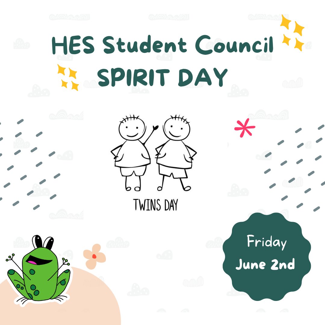Hey HES! Welcome back from the long weekend. This Friday, student council is hosting our final spirit day- twin day! Twin with a friend or sibling. Staff- join in too!☺️ <a href="/HopewellES/">Hopewell Elementary School</a> @Mr_Calvano
