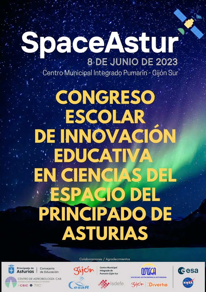 Estamos trabajando mucho organizando este evento tan espacial.... Y especial. Cinco colegios en un congreso para compartir sus investigaciones en retos europeos. <a href="/EseroSp/">ESERO Spain</a> <a href="/JorgePlaGarcia/">Dr. Jorge Pla-García</a> <a href="/JA_Vaquerizo/">Juan Angel Vaquerizo</a> <a href="/esa_cesar_es/">CESAR Educación Astronómica</a> <a href="/Educastur/">Consejería de Educación</a> <a href="/SCTAsturias/">Consejería de Ciencia, Industria y Empleo</a> <a href="/Eurekablog/">Daniel Marín</a>  pronto más info...