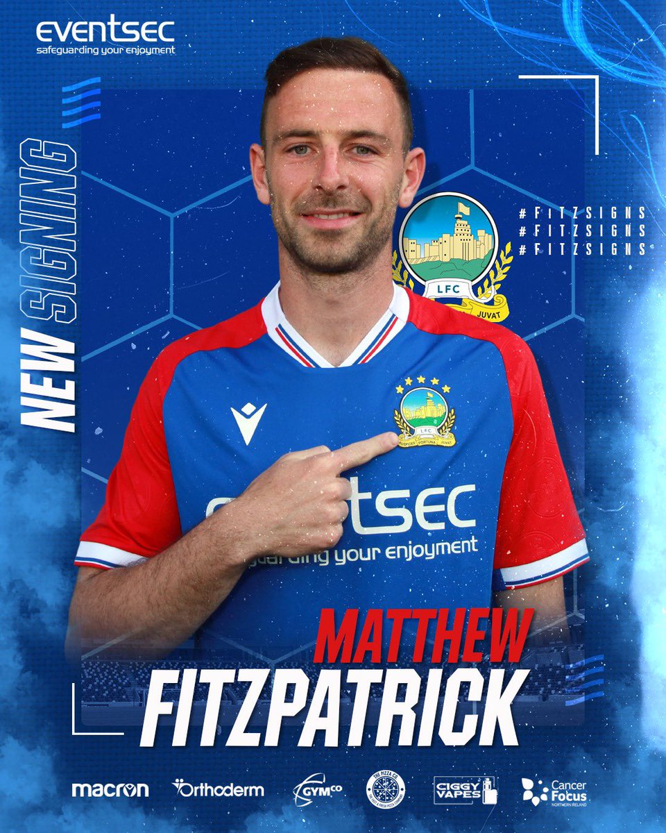 OfficialBlues's tweet photo. 𝗙𝗜𝗧𝗭𝗣𝗔𝗧𝗥𝗜𝗖𝗞 𝗦𝗜𝗚𝗡𝗦 ✍️

Linfield are delighted to announce the signing of Matthew Fitzpatrick from Glenavon on a 2 year deal for an undisclosed fee. 🔴⚪️🔵

#COYB #AFJ https://t.co/T1TJeC1PAC