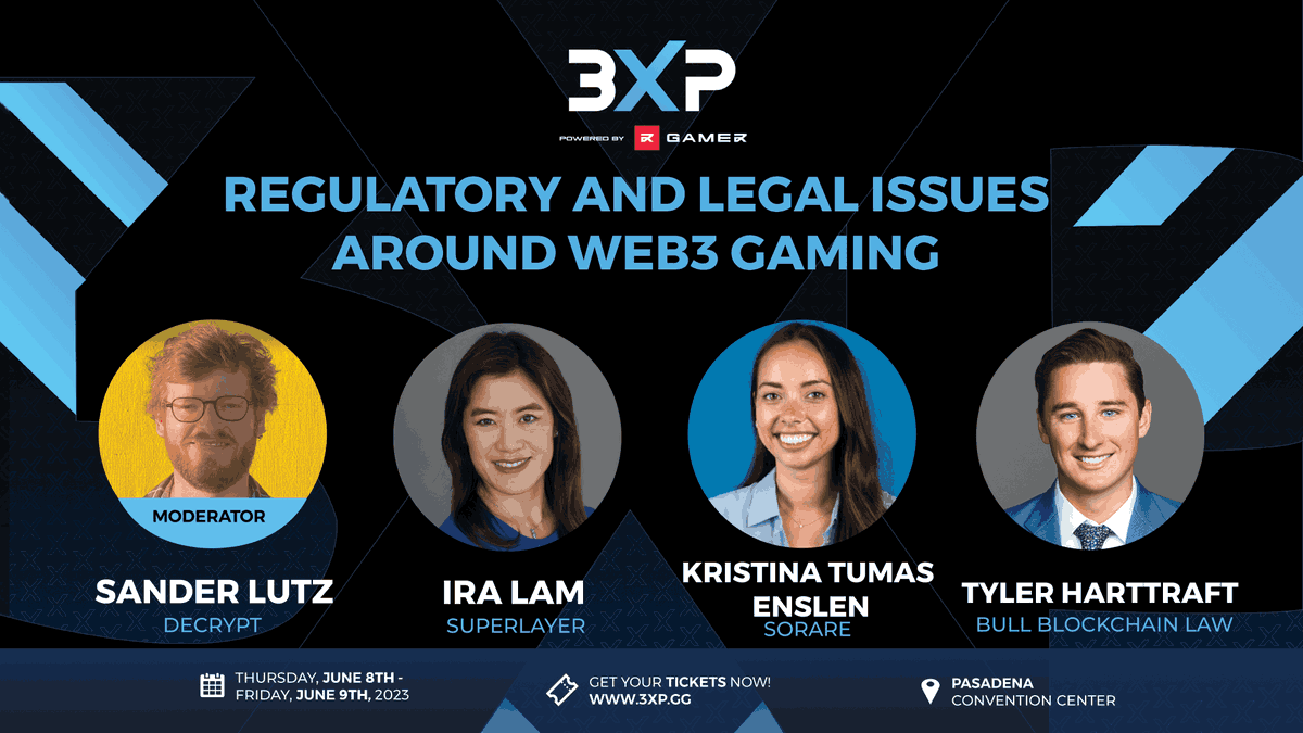 3XPgg's tweet photo. 📢 @3XPgg Announcement

Regulatory and Legal issues Around Web3 Gaming

🎙️Moderator: @s_lutz95 Reporter @decryptmedia

🎤 @iralam11 Chief Legal Officer @superlayerio
🎤 Kristina Tumas Enslen, Senior Counsel @Sorare
🎤 @TylerHarttraft Partner, Bull Blockchain Law https://t.co/MVbTdimTJu