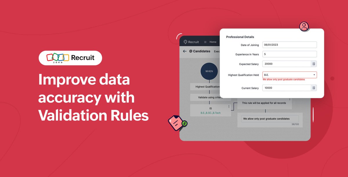 Introducing Validation Rules in #ZohoRecruit
zurl.co/KVvK
#ZohoOne #ZohoCRM #CRM
Contact us for more to get a free no obligation trial #elxee
Set up a call: zurl.co/ZmaX