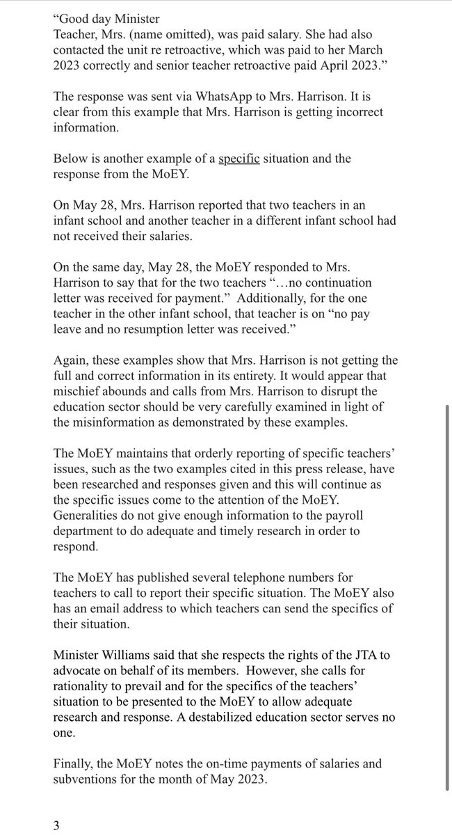 PRESS RELEASE
FOR IMMEDIATE RELEASE 

May 30, 2023
 
Claim of a teacher receiving only $6.68 in salary for March 2023 is blatantly false

Recently, the Jamaica Observer published a story entitled 'A teacher in my parish got $6.68 for salary in March 2023”. The report quoted the