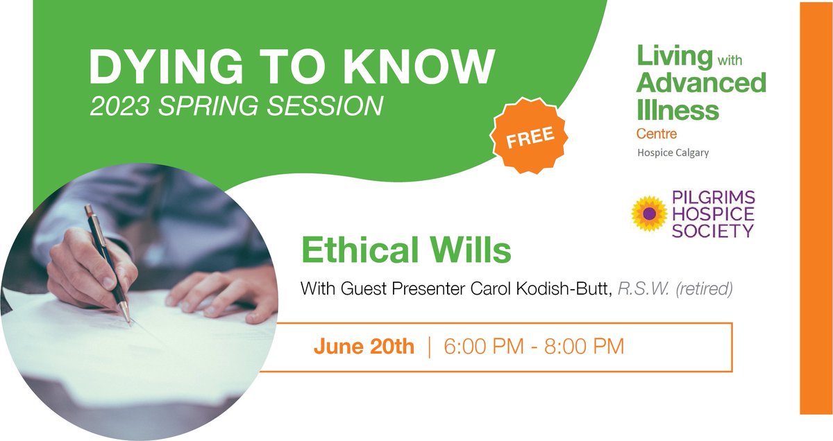 Hospice Calgary & Children's Grief Centre (@hospicecalgary) on Twitter photo Join us as we collaborate with <a href="/HospiceEdmonton/">Pilgrims Hospice</a> to bring you the next Dying to Know session, Ethical Wills. These sessions are free and open to anyone. Sign up today at eventbrite.ca/e/638722755957 Join us as we collaborate with <a href="/HospiceEdmonton/">Pilgrims Hospice</a> to bring you the next Dying to Know session, Ethical Wills. These sessions are free and open to anyone. Sign up today at eventbrite.ca/e/638722755957