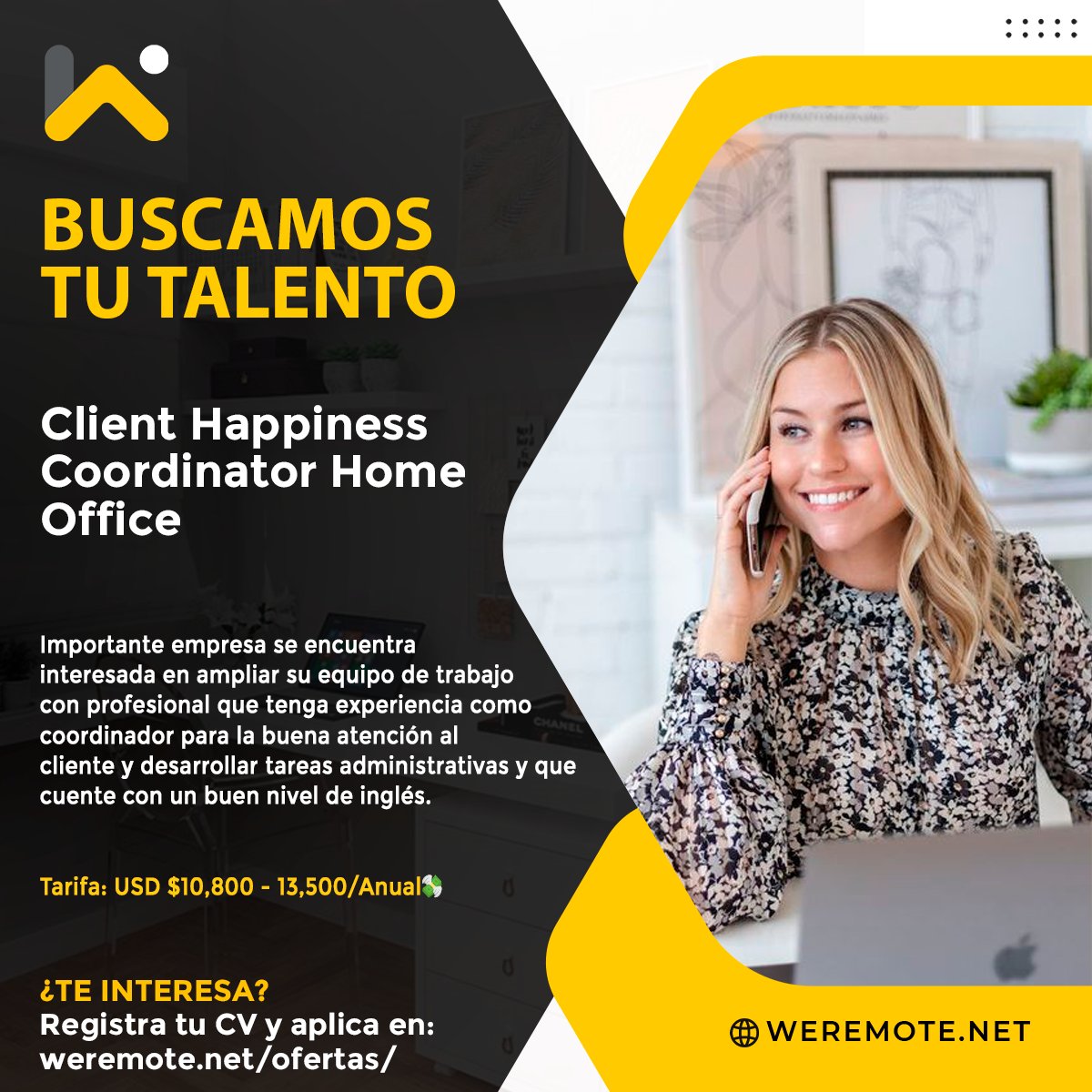 📢 La Empresa Job Duck tiene una gran 👇

🚩 OPORTUNIDAD LABORAL - LATINOAMÉRICA

✔️ Client Happiness Coordinator Home Office ✍🏼 👉weremote.net/oferta/job-duc…

Tarifa: USD $10,800 - 13,500/Anual💸

#Weremote #Oportunidadlaboral #Trabajosihay #Trabajoremoto #trabajosihay #homeoffice