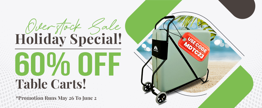 Don't miss out on our Overstock Sale! Get 60% off table carts by using code MDTC23 at checkout! Save now while supplies last! #memorialday massagetables.com/table_cart