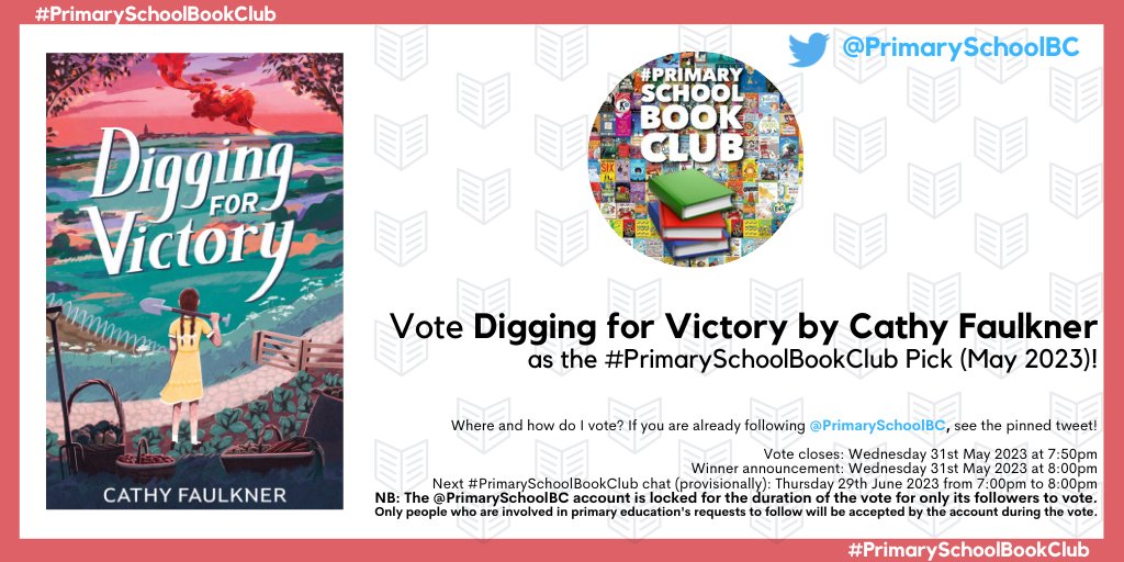 Cathy Faulkner 🥕DIGGING FOR VICTORY🥕 out now! (@cathy_faulkner_) on Twitter photo Vote for me! 🥕🥕I'm delighted that Digging for Victory has been included in the #PrimarySchoolBookClub May 2023 vote this evening. Head to PrimarySchoolBC and vote for it using the pinned tweet!
Published by <a href="/FireflyPress/">Firefly Press</a> cover illustration by <a href="/HarryGoldhawk/">Harry Goldhawk</a> rep by <a href="/sfmolteni/">Silvia Molteni</a> Vote for me! 🥕🥕I'm delighted that Digging for Victory has been included in the #PrimarySchoolBookClub May 2023 vote this evening. Head to PrimarySchoolBC and vote for it using the pinned tweet!
Published by <a href="/FireflyPress/">Firefly Press</a> cover illustration by <a href="/HarryGoldhawk/">Harry Goldhawk</a> rep by <a href="/sfmolteni/">Silvia Molteni</a>