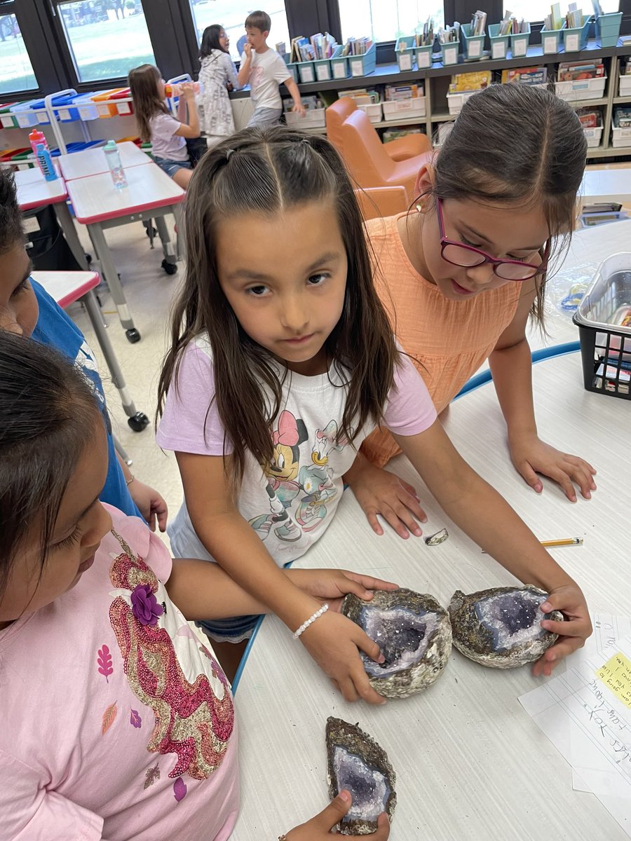My brother got our class a geode to break open. Thanks to our awesome custodian Robert we were able to see the beautiful crystals inside! #secondgrade <a href="/D45Schafer/">Schafer School</a>